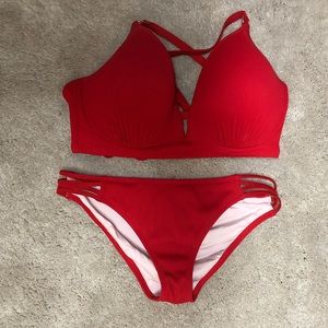 Shade and Shore 38DD Ribbon Textured Red Bikini